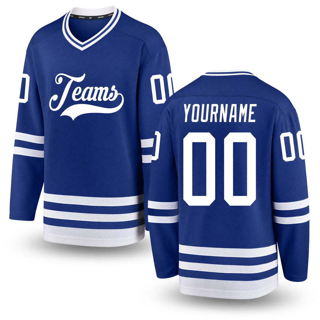 Custom Royal White Hockey Jersey
