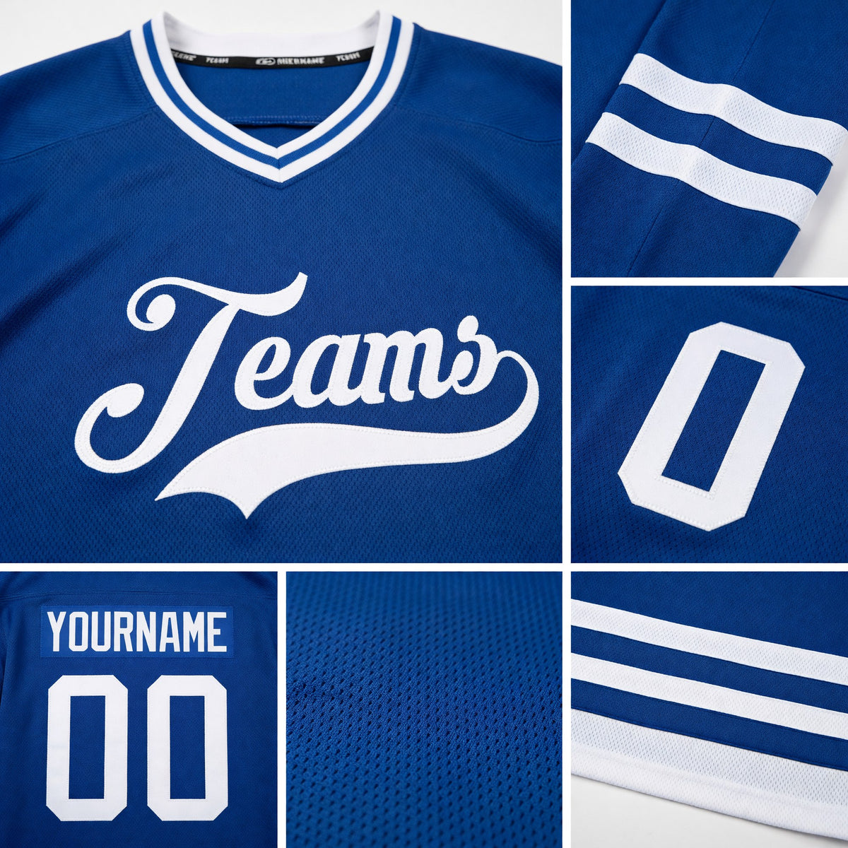 Custom Royal White Hockey Jersey detail
