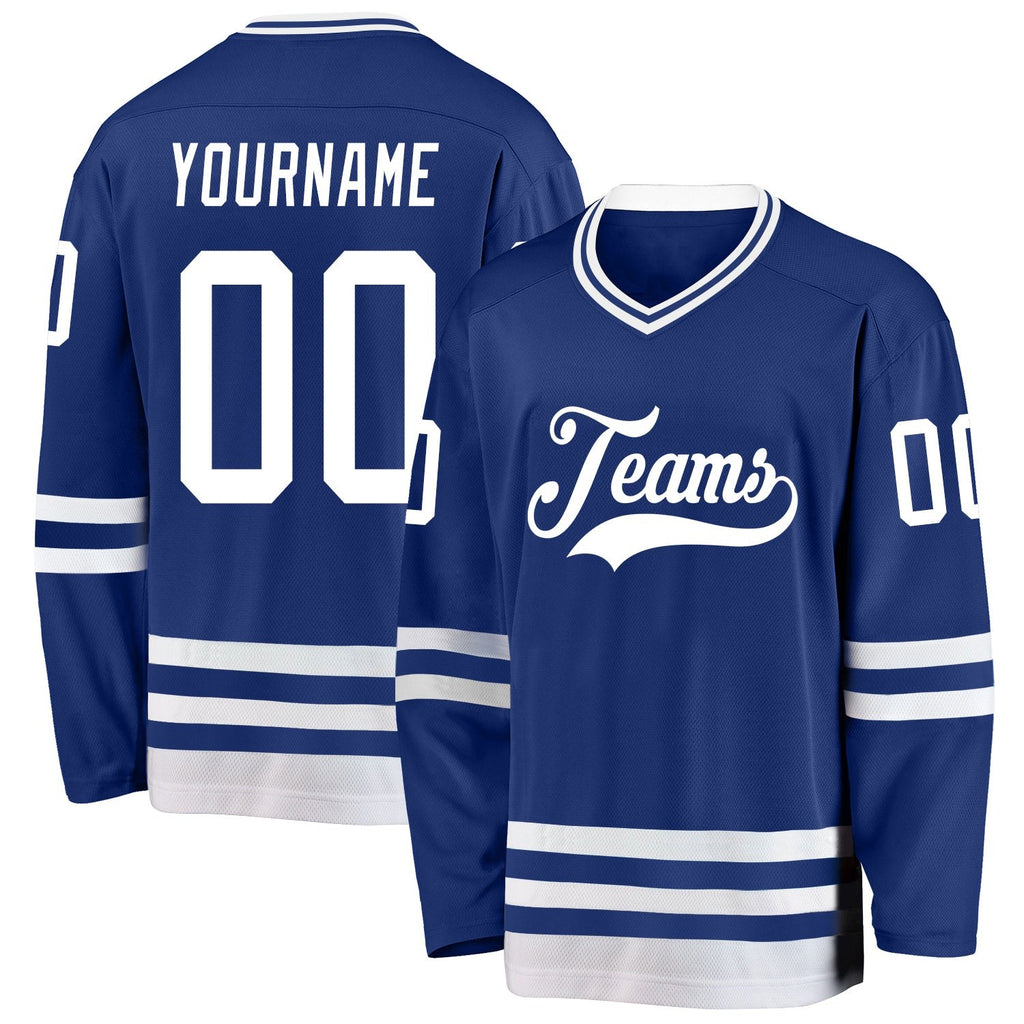 Custom Royal White Hockey Jersey photo 1