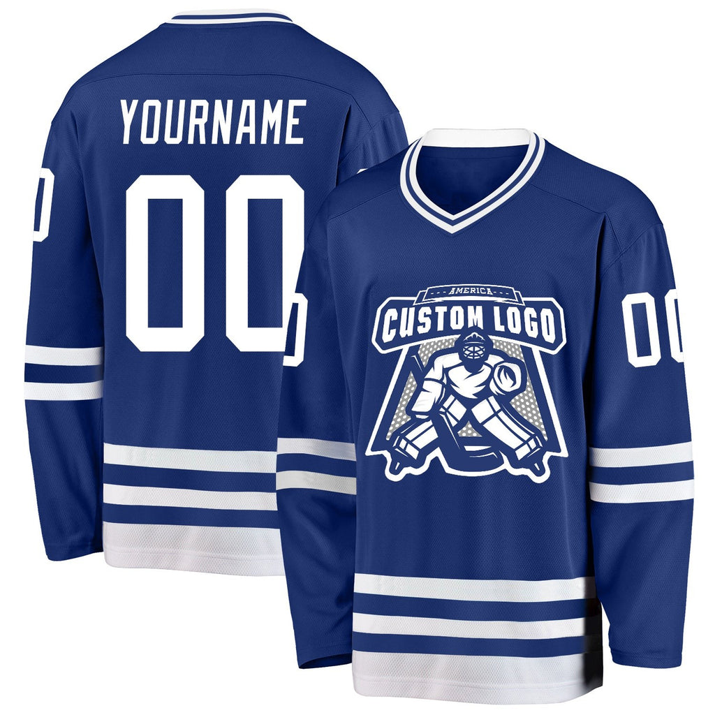 Custom Royal White Hockey Jersey photo 2