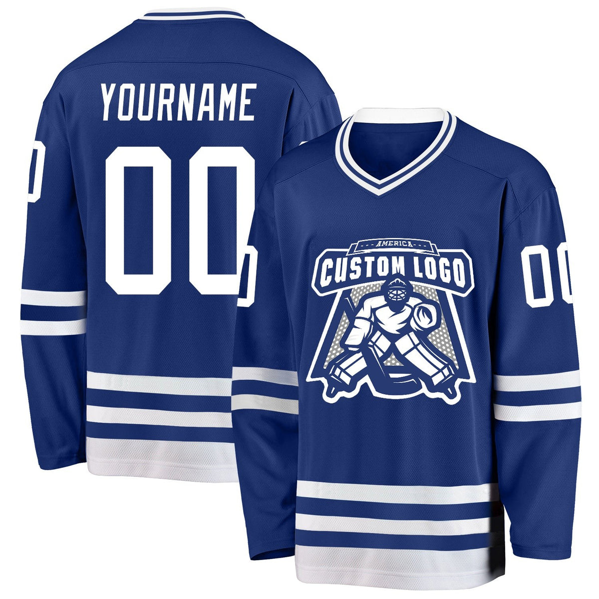 Custom Royal White Hockey Jersey photo 2