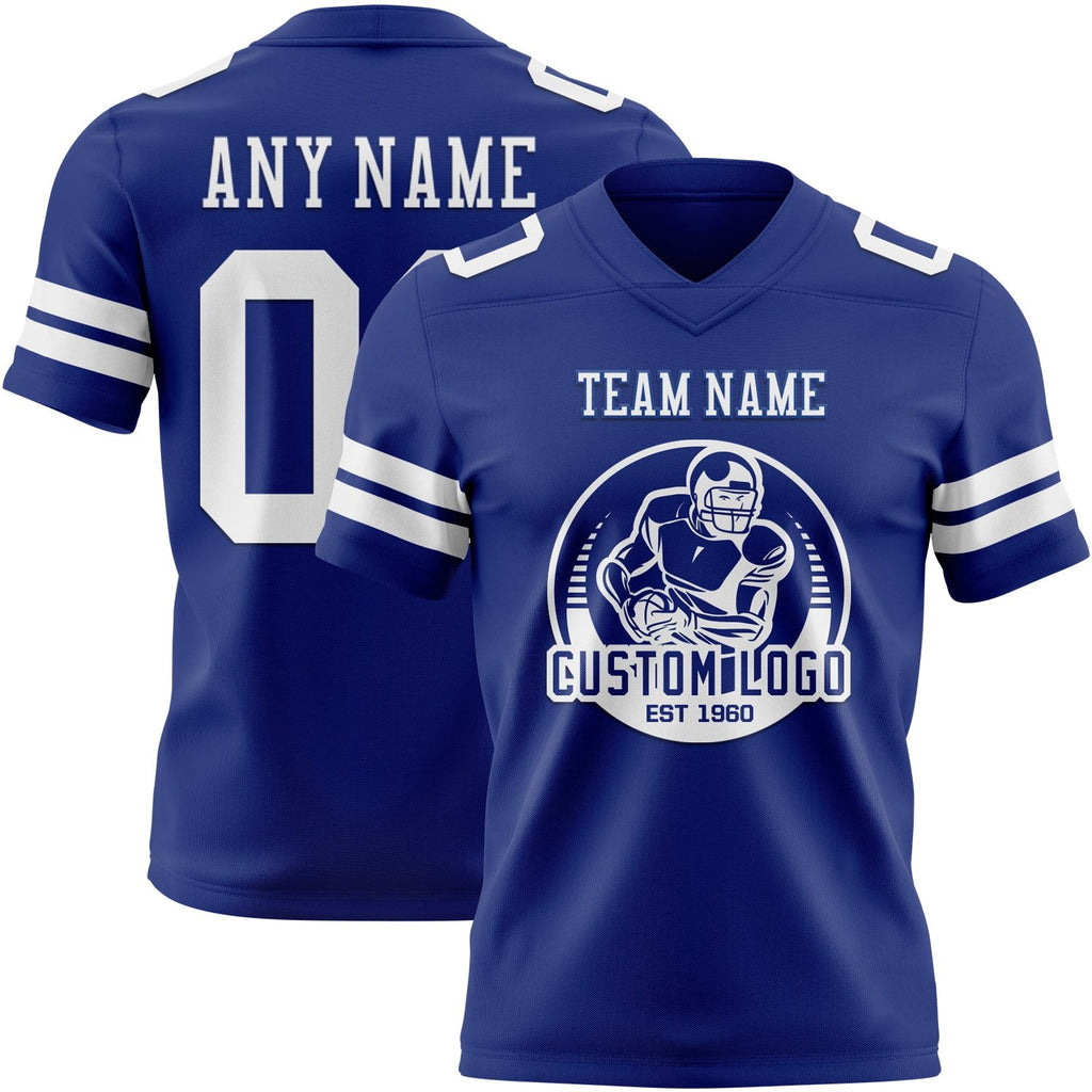 Custom Royal White Authentic Football Jersey photo 2