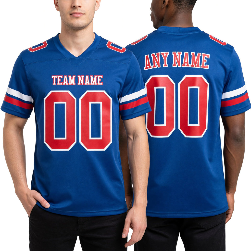 Custom Royal Red-White Authentic Football Jersey worn front and back