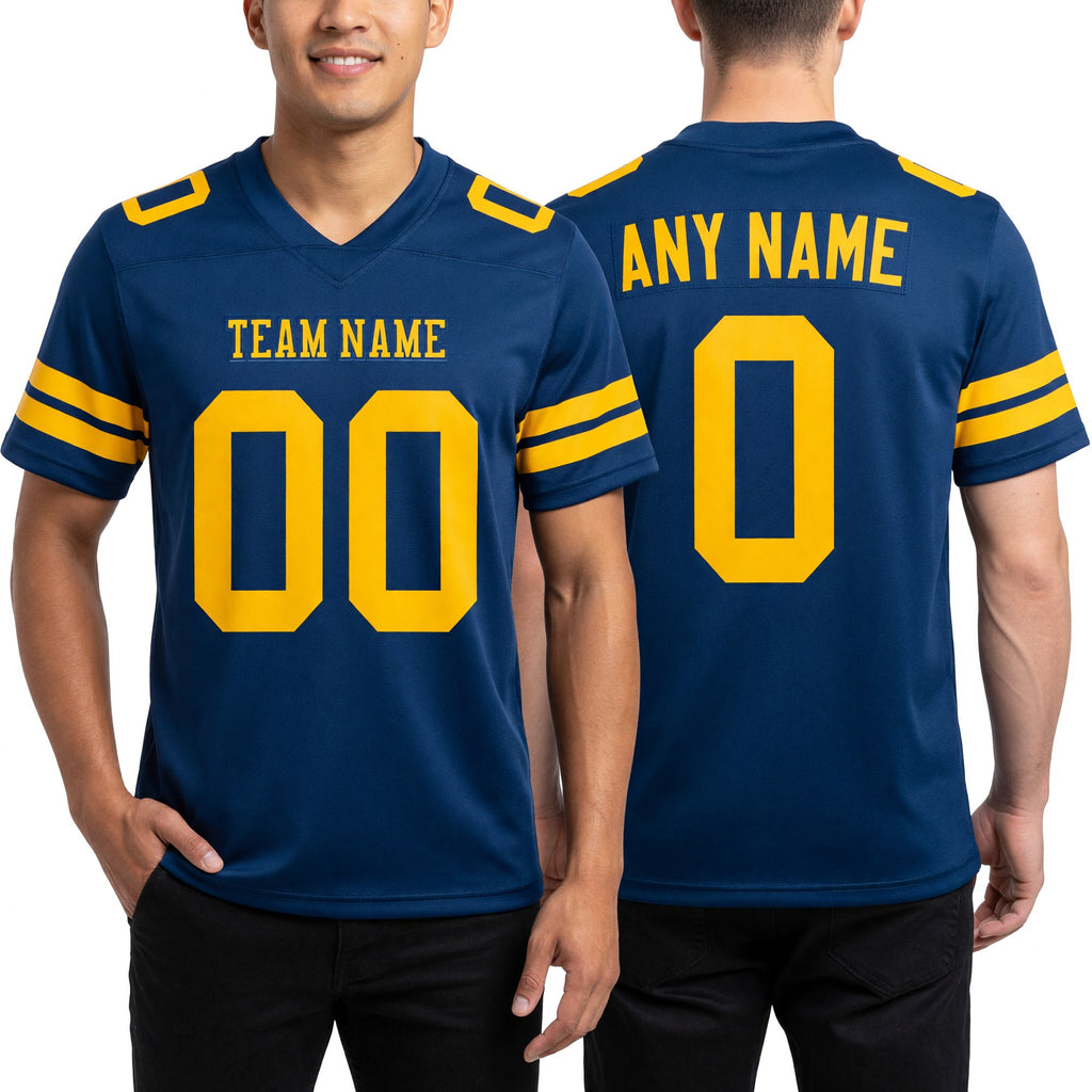 Custom Royal Yellow Authentic Football Jersey worn front and back