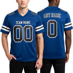 Custom Royal Black-White Authentic Football Jersey worn front and back