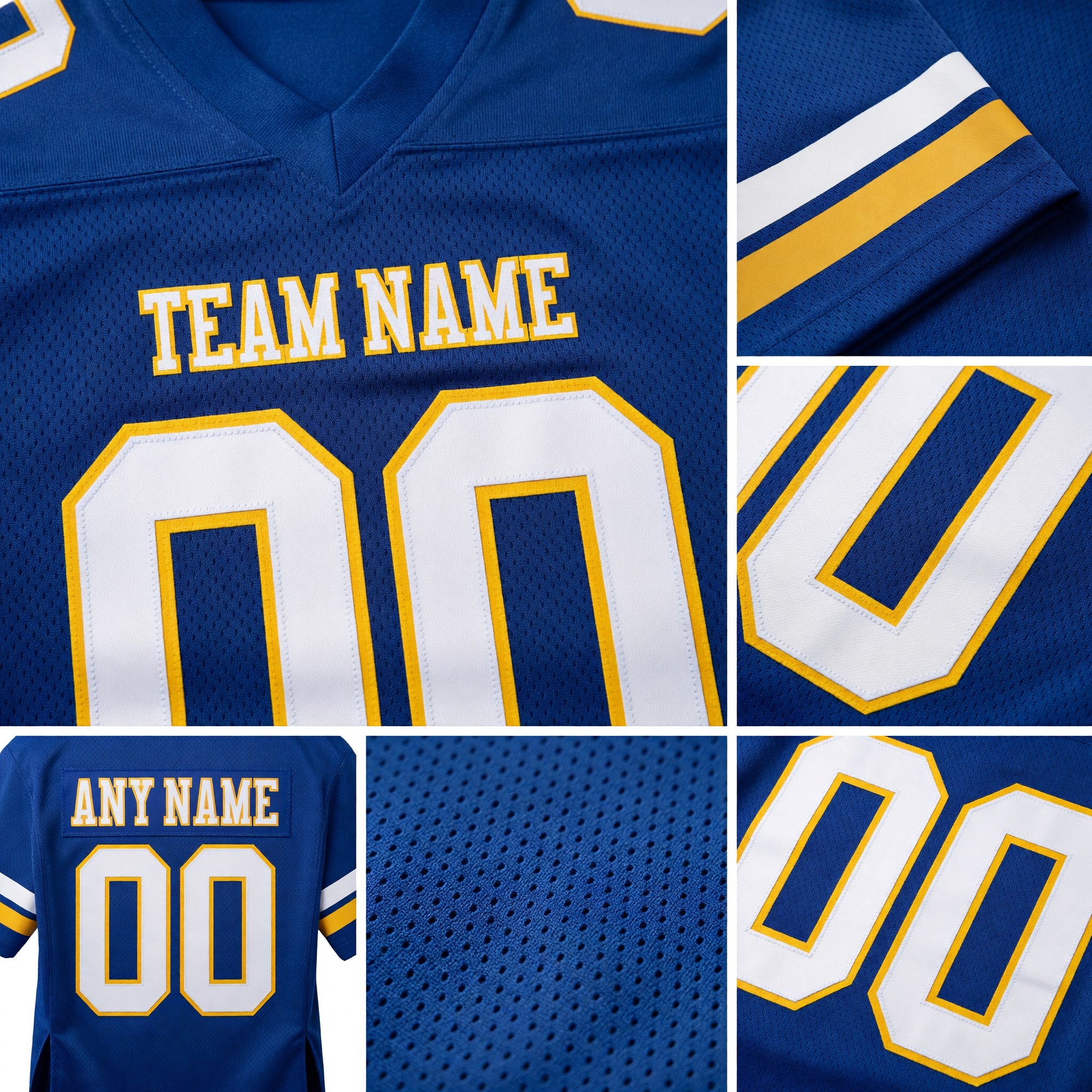 Custom Royal White-Gold Authentic Football Jersey detail