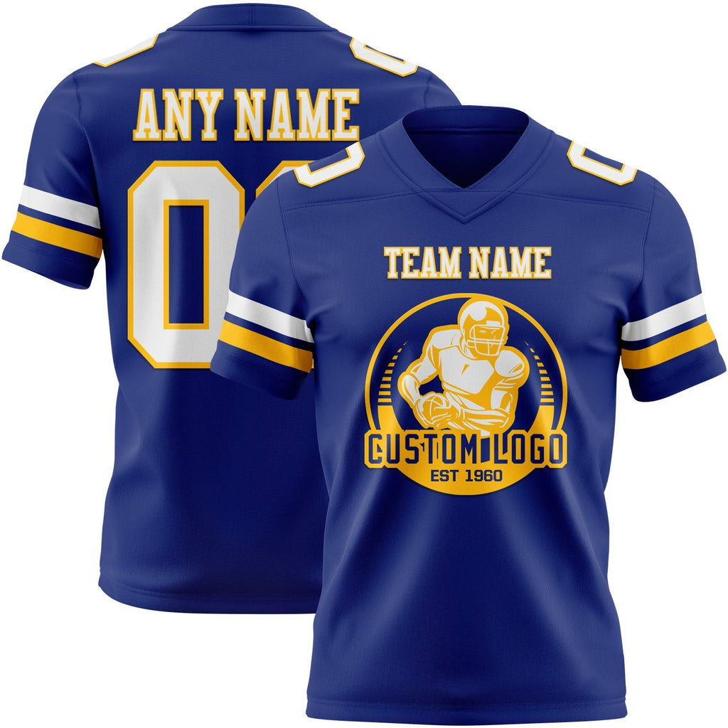 Custom Royal White-Gold Authentic Football Jersey photo 2