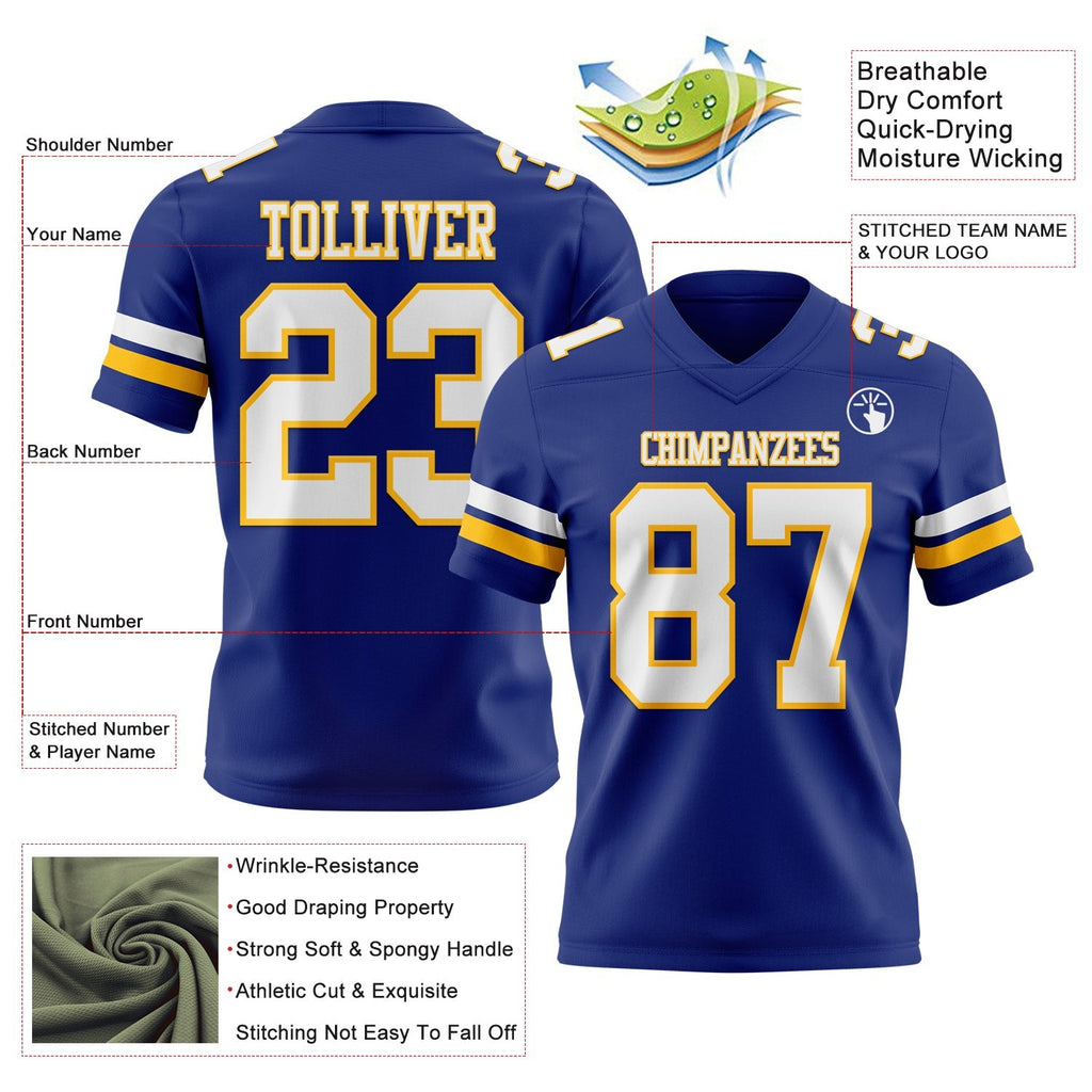Custom Royal White-Gold Authentic Football Jersey photo 3