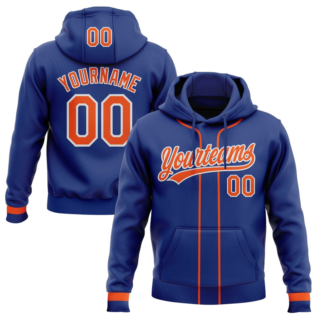 Custom Stitched Royal Orange-White Baseball Pullover Sweatshirt Hoodie photo 1