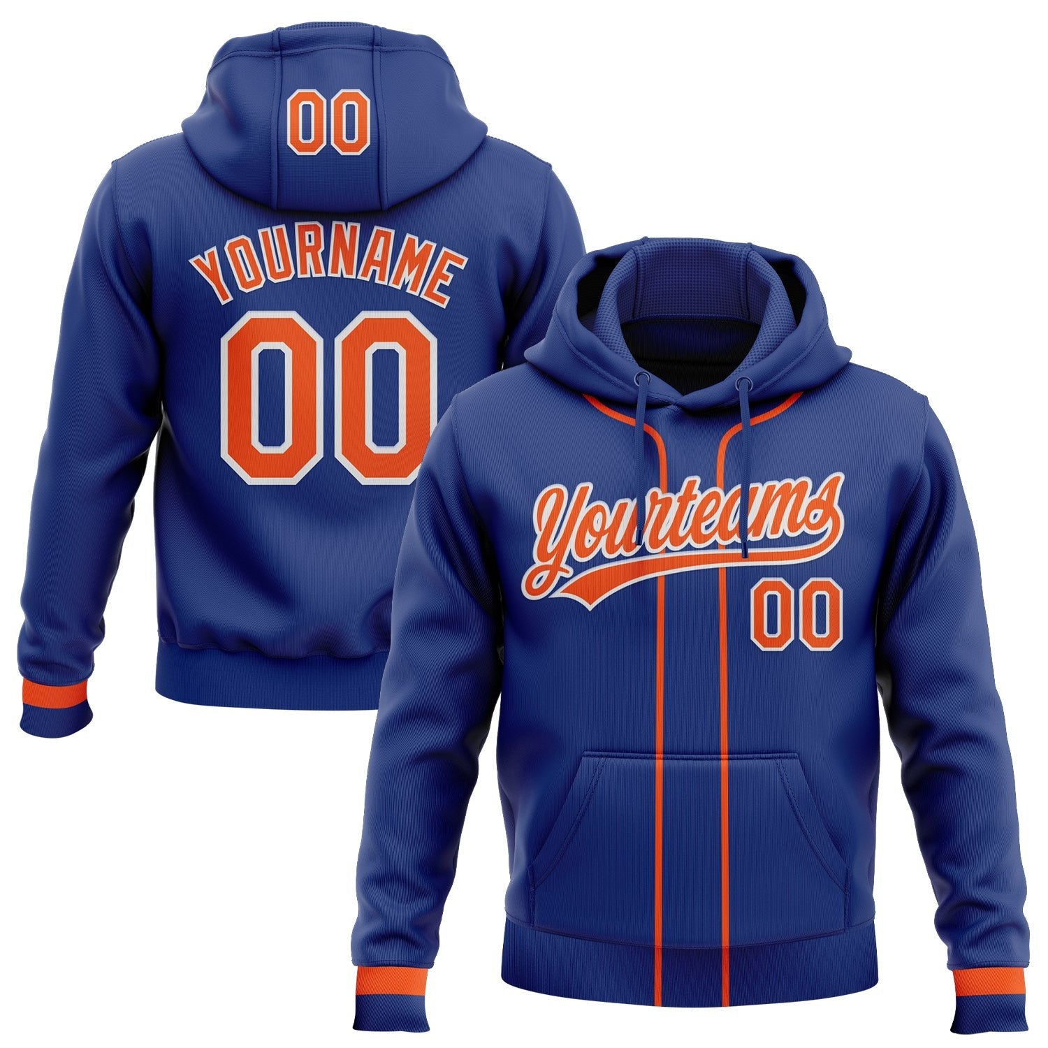 Custom Stitched Royal Orange-White Baseball Pullover Sweatshirt Hoodie photo 1
