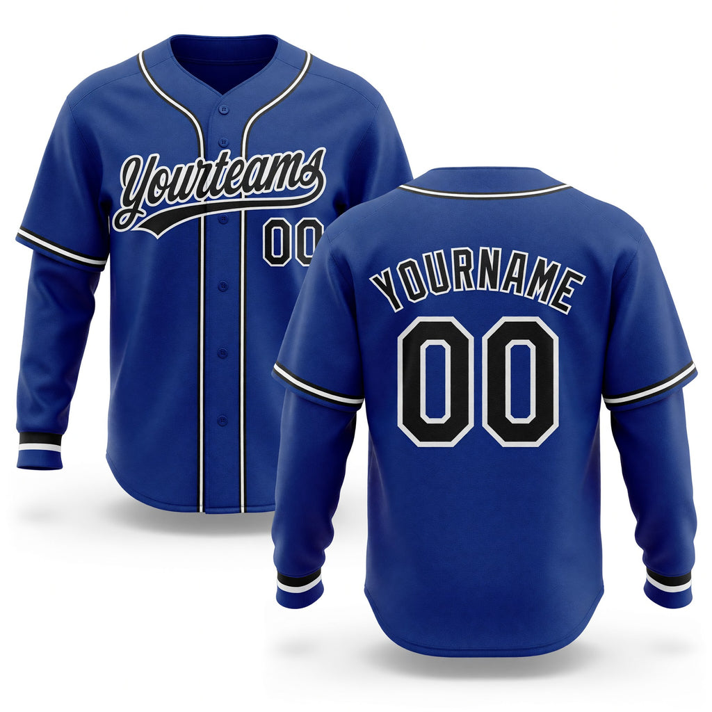Custom Stitched Royal Black-White Baseball Pullover Sweatshirt Hoodie