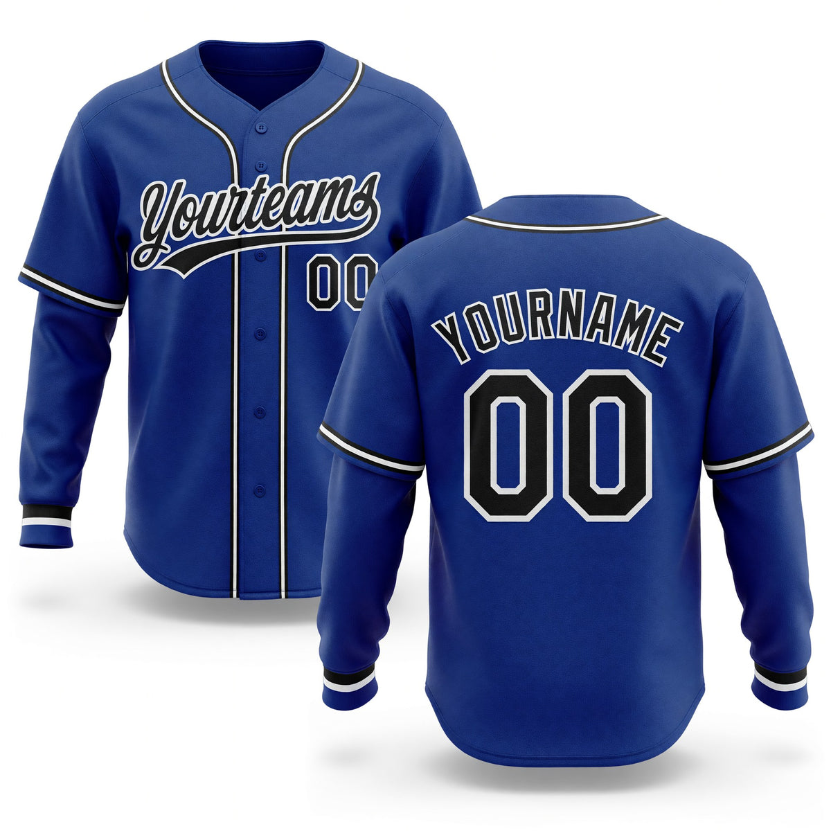 Custom Stitched Royal Black-White Baseball Pullover Sweatshirt Hoodie