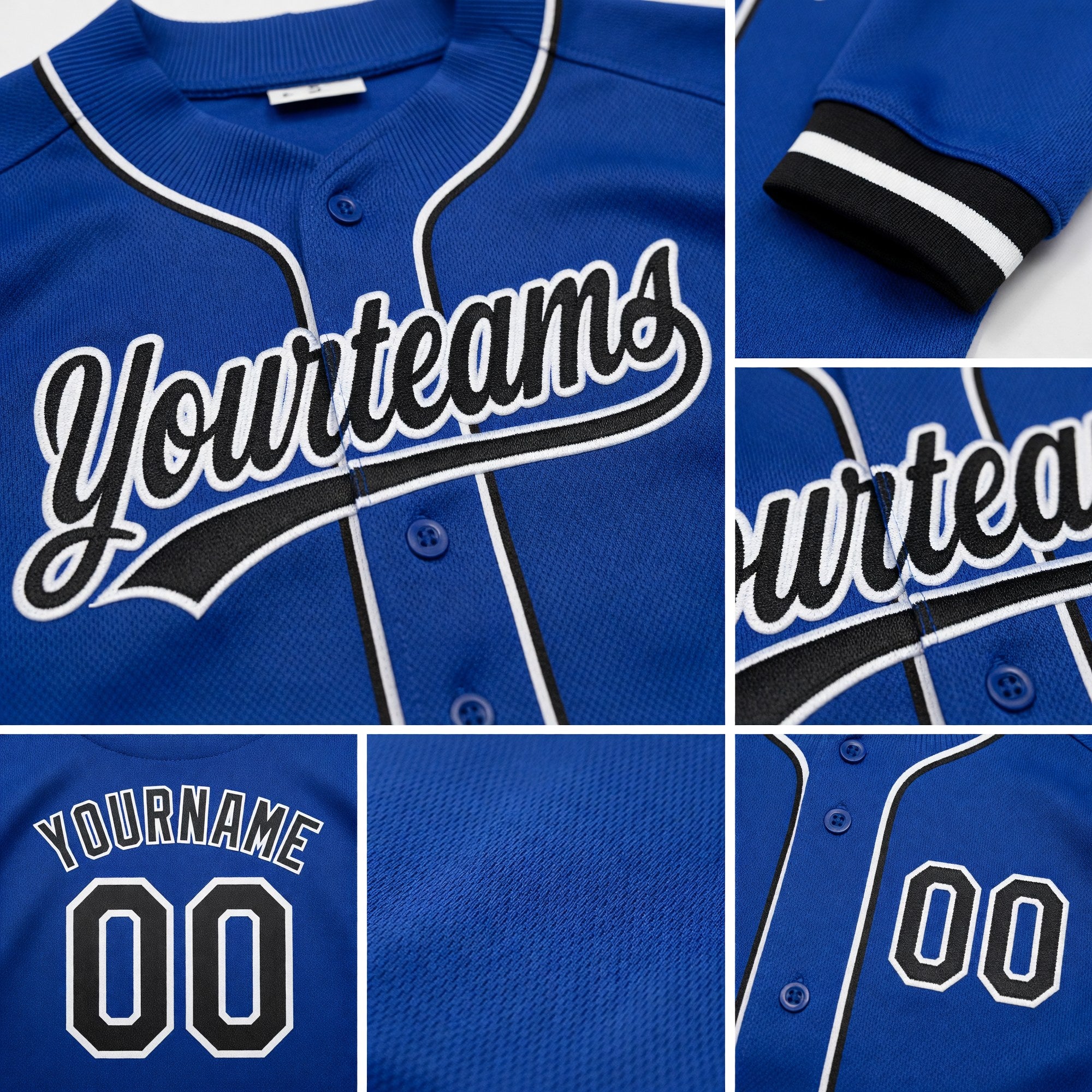 Custom Stitched Royal Black-White Baseball Pullover Sweatshirt Hoodie detail