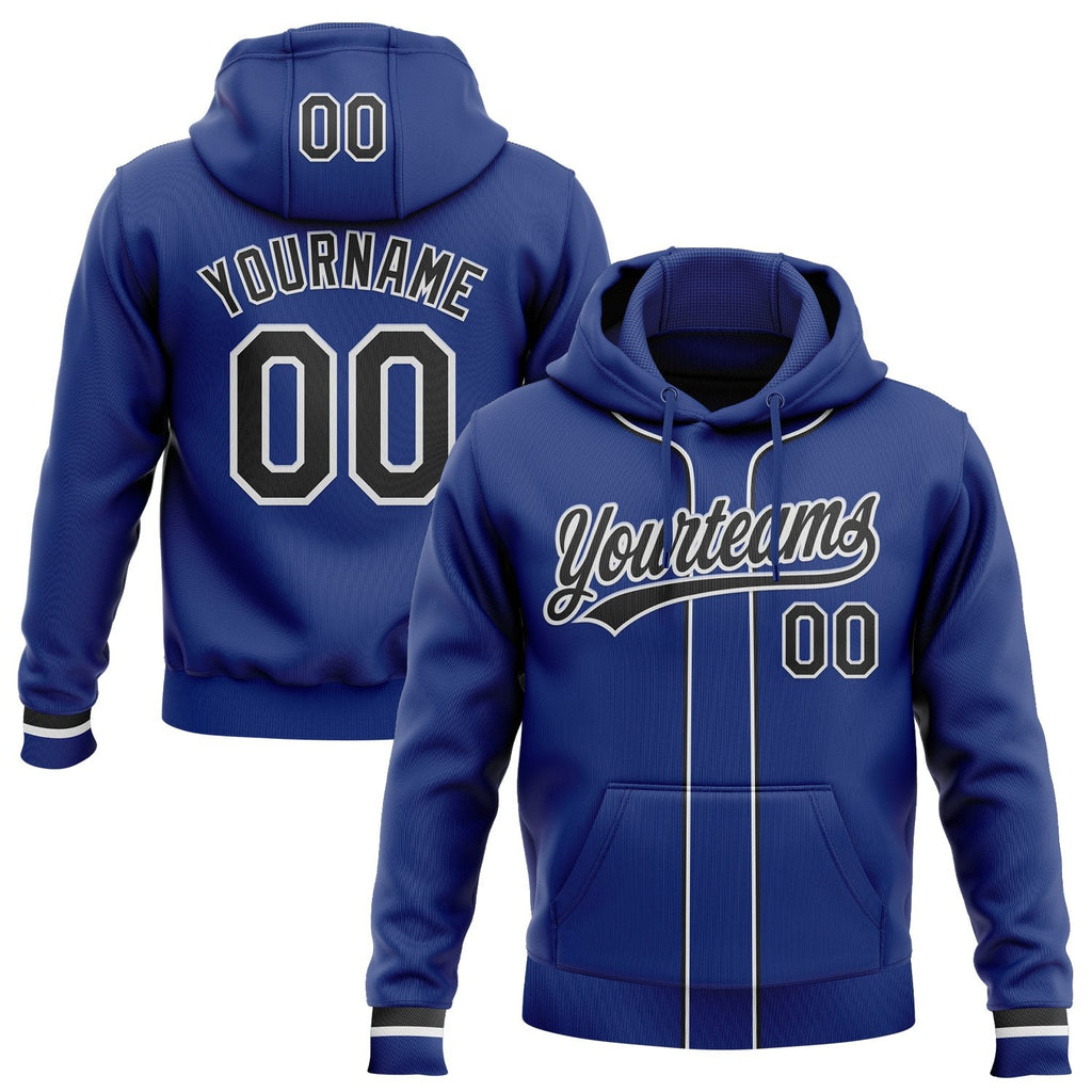 Custom Stitched Royal Black-White Baseball Pullover Sweatshirt Hoodie photo 1