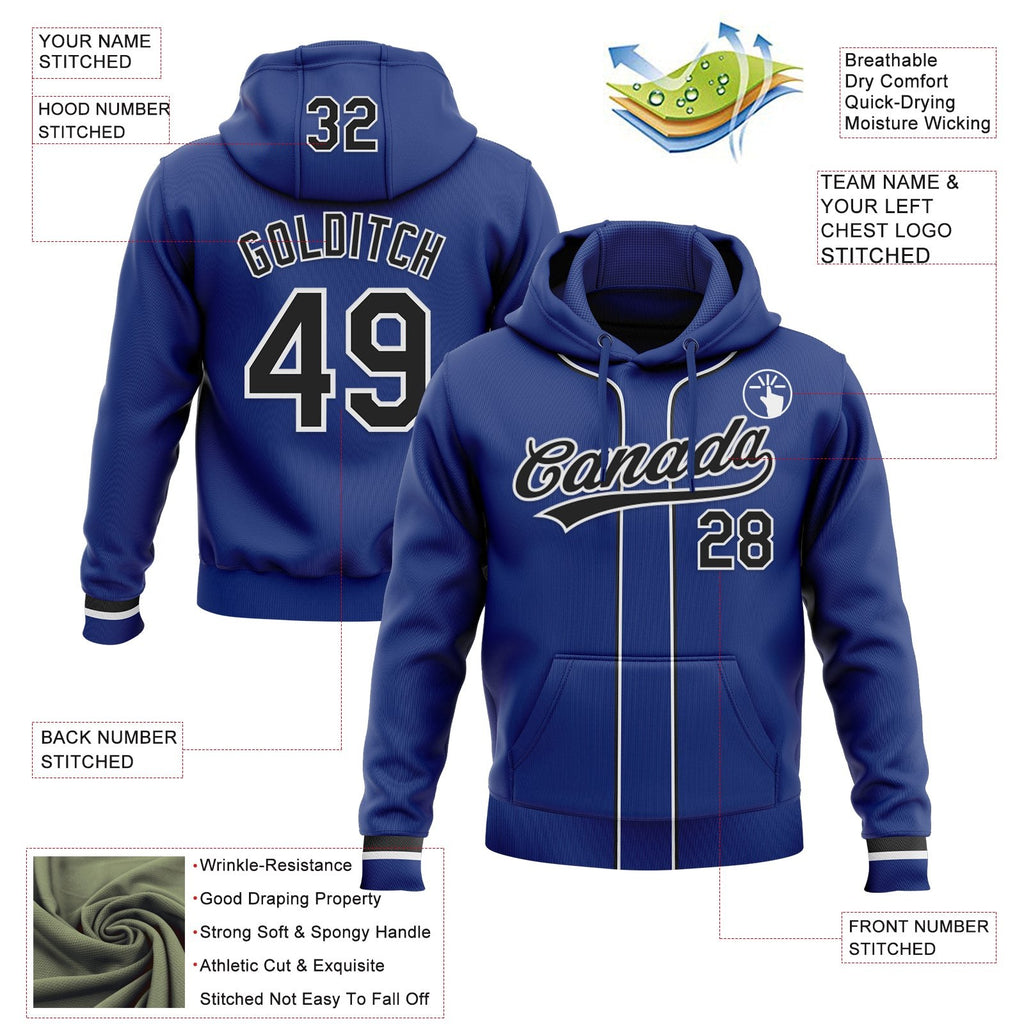 Custom Stitched Royal Black-White Baseball Pullover Sweatshirt Hoodie photo 2