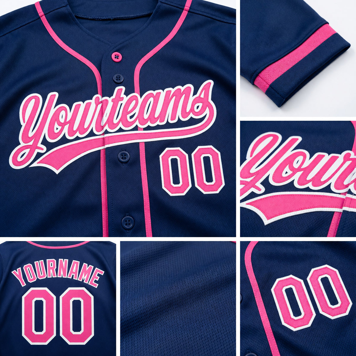 Custom Stitched Royal Pink-White Baseball Pullover Sweatshirt Hoodie detail