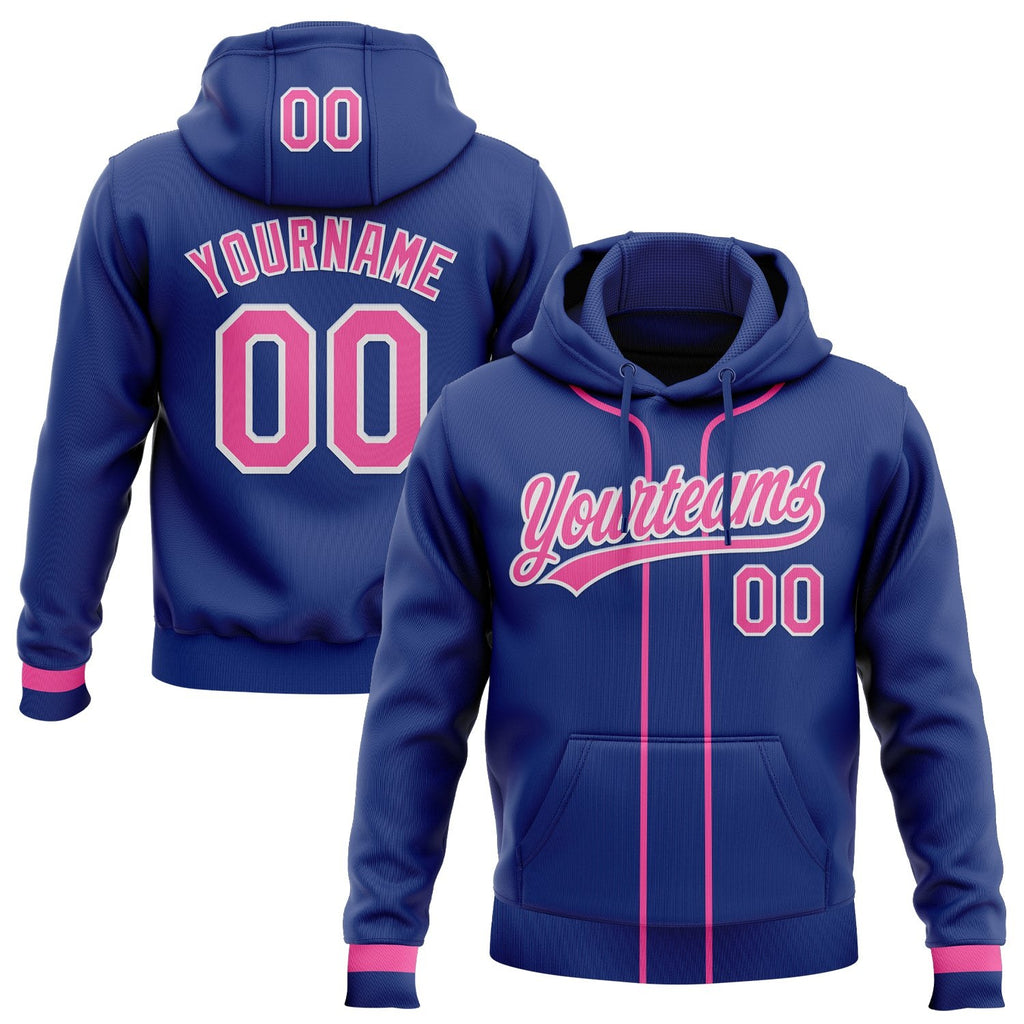 Custom Stitched Royal Pink-White Baseball Pullover Sweatshirt Hoodie photo 1