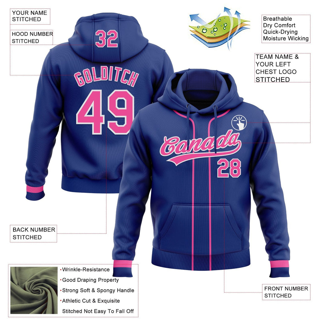 Custom Stitched Royal Pink-White Baseball Pullover Sweatshirt Hoodie photo 2