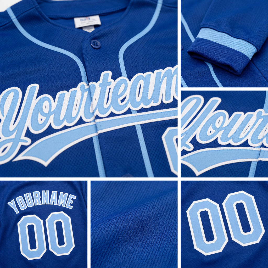 Custom Stitched Royal Light Blue-White Baseball Pullover Sweatshirt Hoodie detail