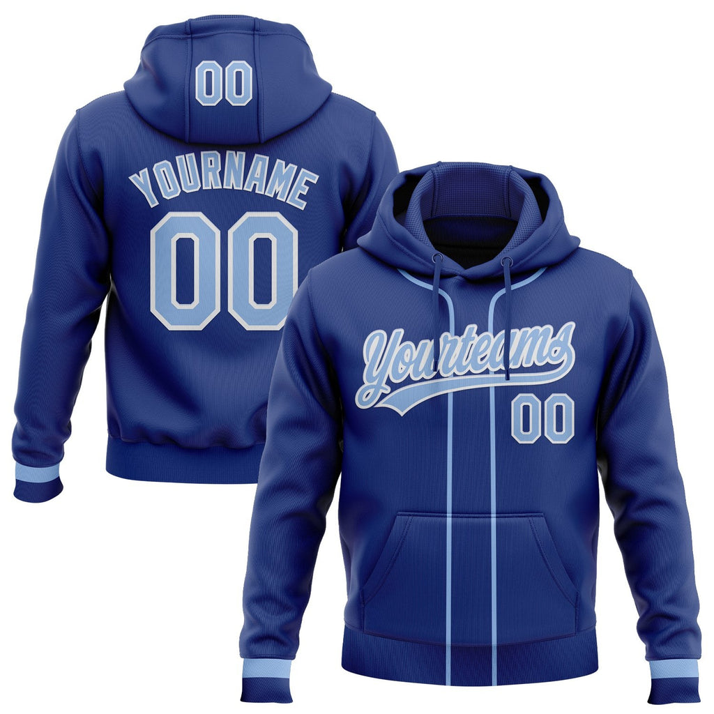 Custom Stitched Royal Light Blue-White Baseball Pullover Sweatshirt Hoodie photo 1