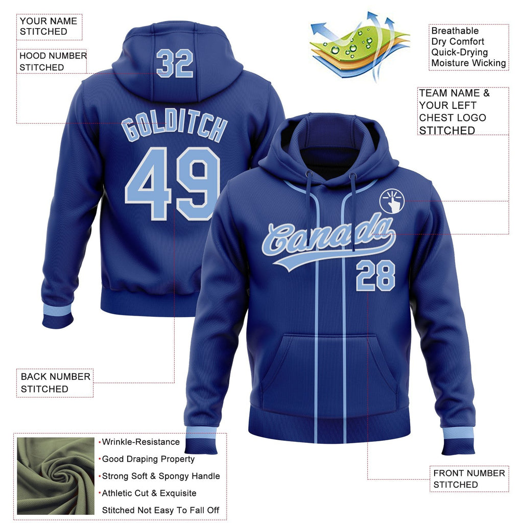 Custom Stitched Royal Light Blue-White Baseball Pullover Sweatshirt Hoodie photo 2