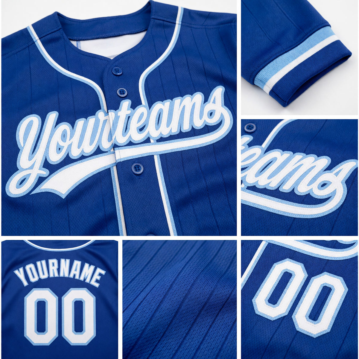 Custom Stitched Royal White-Light Blue Baseball Pullover Sweatshirt Hoodie detail