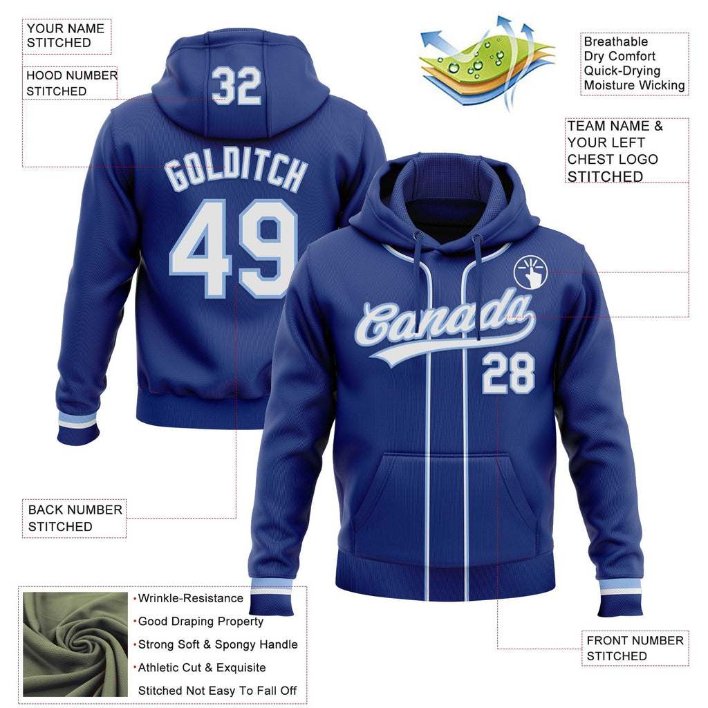 Custom Stitched Royal White-Light Blue Baseball Pullover Sweatshirt Hoodie photo 2