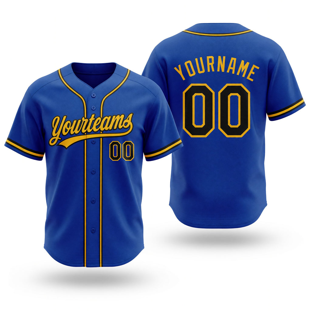Custom Stitched Royal Black-Gold Baseball Pullover Sweatshirt Hoodie