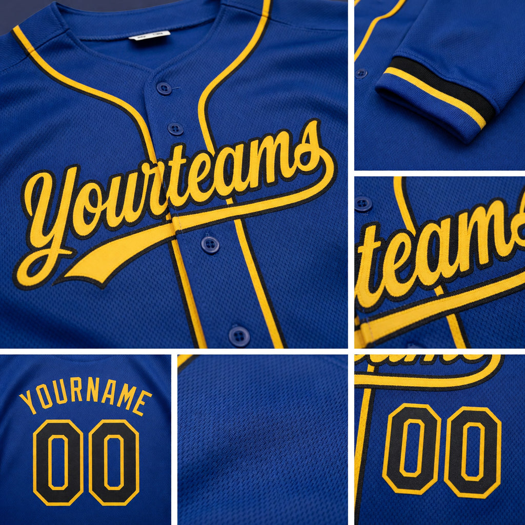 Custom Stitched Royal Black-Gold Baseball Pullover Sweatshirt Hoodie detail