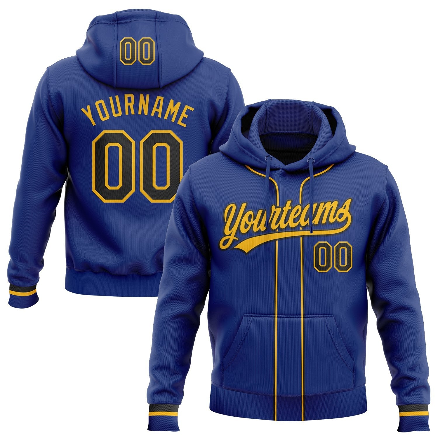 Custom Stitched Royal Black-Gold Baseball Pullover Sweatshirt Hoodie photo 1