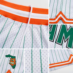 Custom White Kelly Green Pinstripe Kelly Green-Orange GREAT STATE OF MIAMI Authentic Basketball Shorts detail