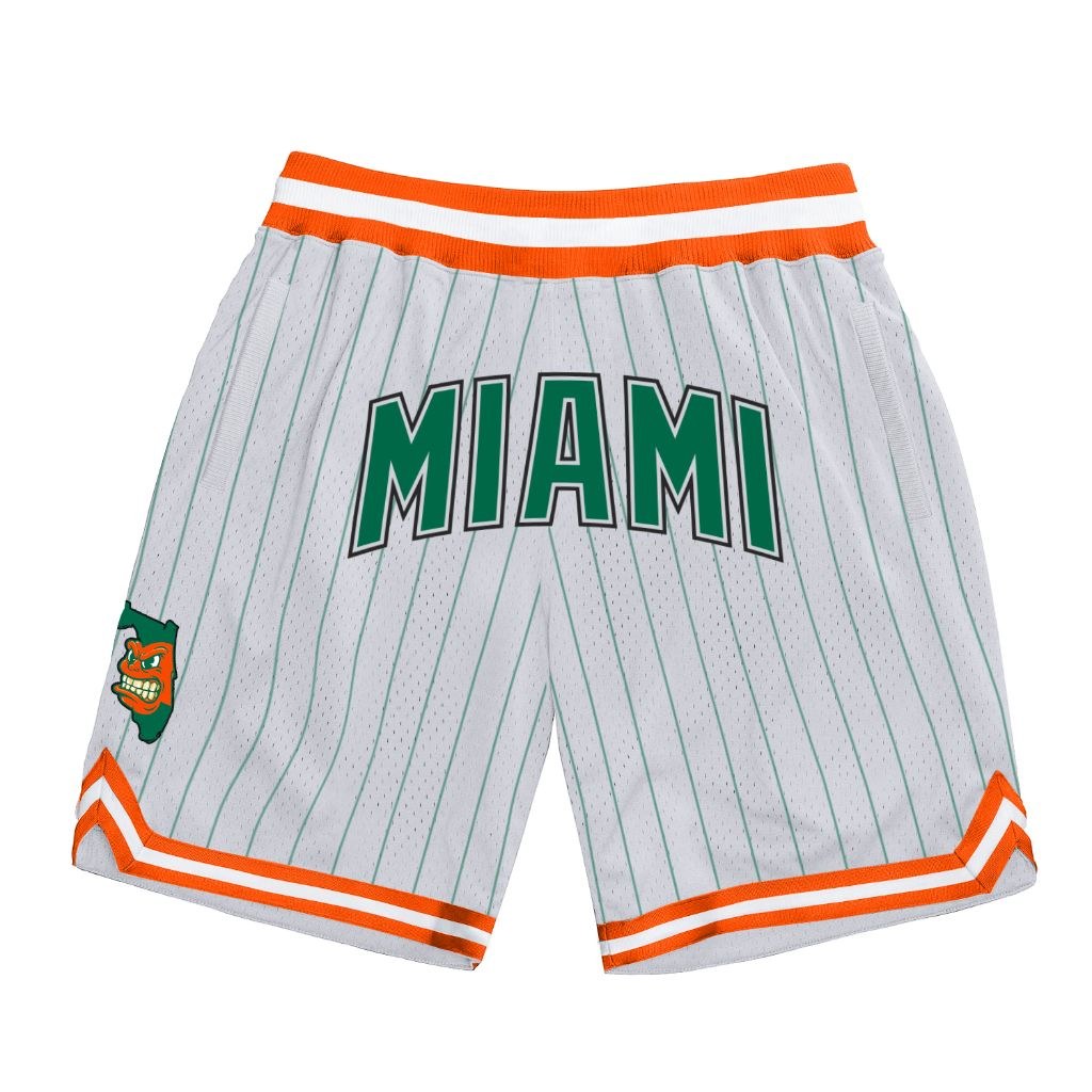 Custom White Kelly Green Pinstripe Kelly Green-Orange GREAT STATE OF MIAMI Authentic Basketball Shorts photo 1