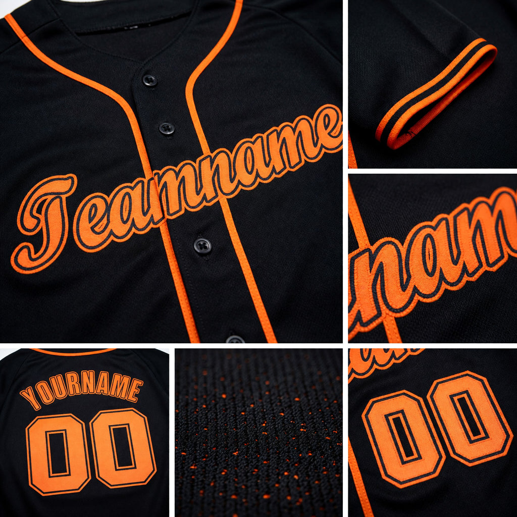 Custom Black Orange Baseball Jersey detail