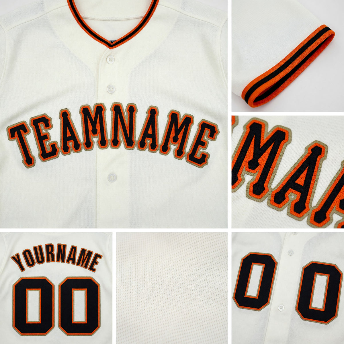 Custom Cream Black Orange-Old Gold Baseball Jersey detail