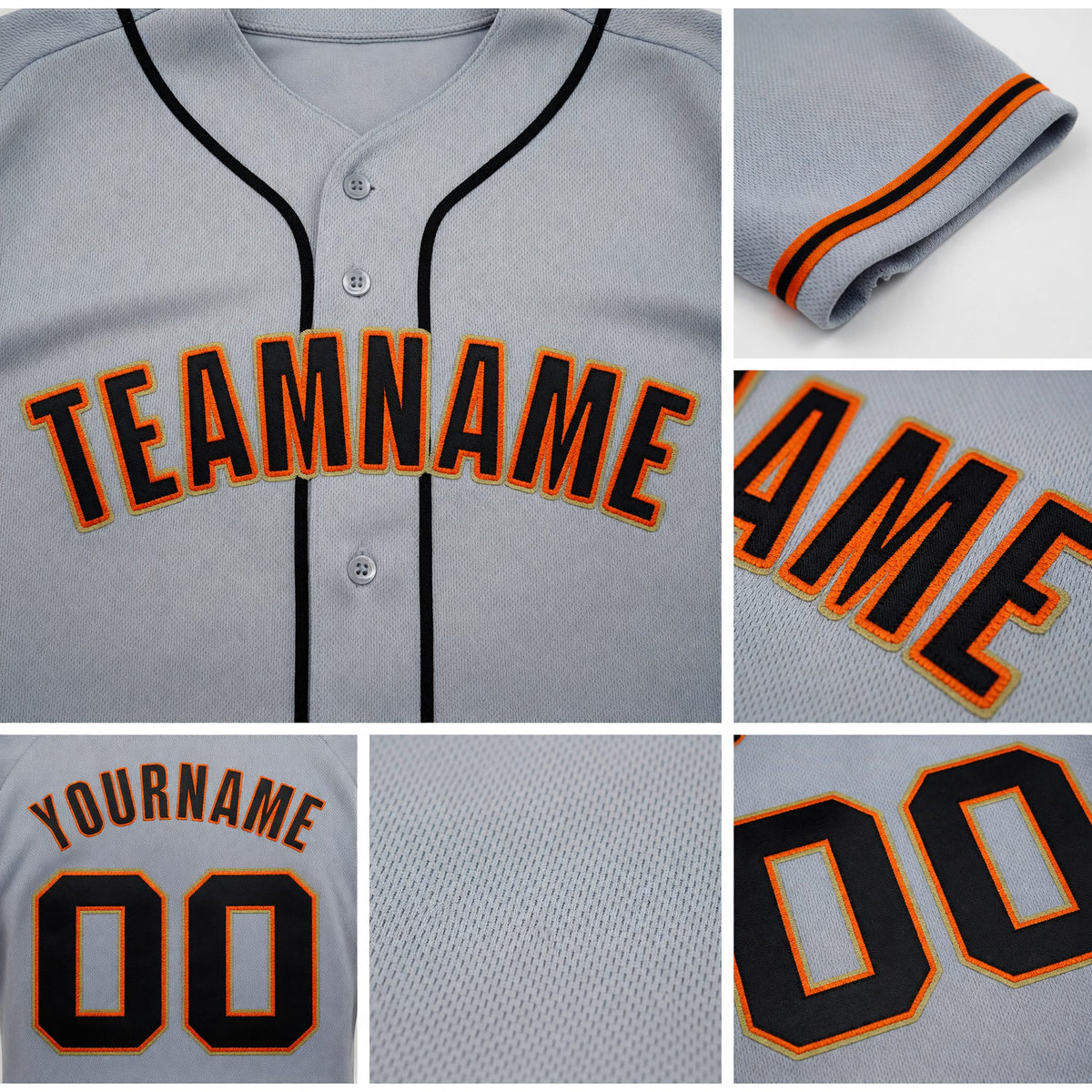 Custom Gray Black Orange-Old Gold Baseball Jersey detail
