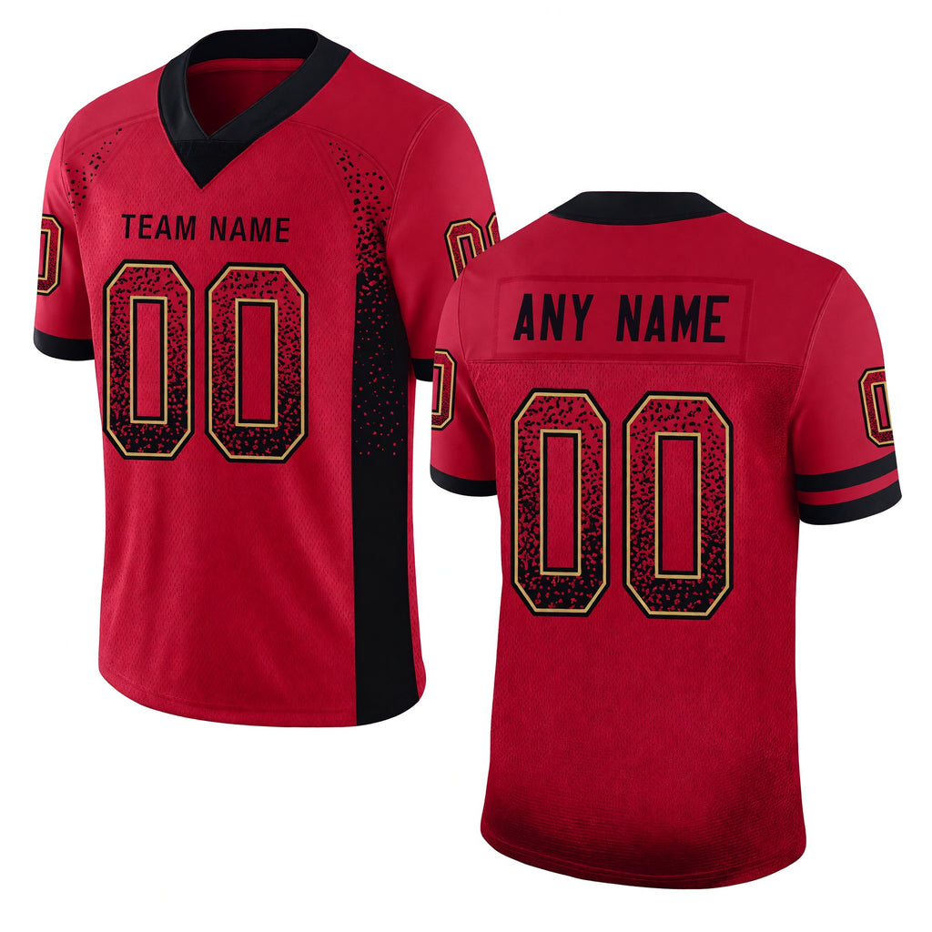 Custom Red Black-Old Gold Drift Fashion Football Jersey