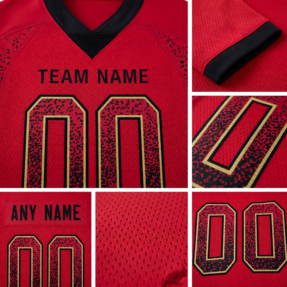 Custom Red Black-Old Gold Drift Fashion Football Jersey detail