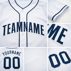 Custom White Navy Baseball Jersey detail