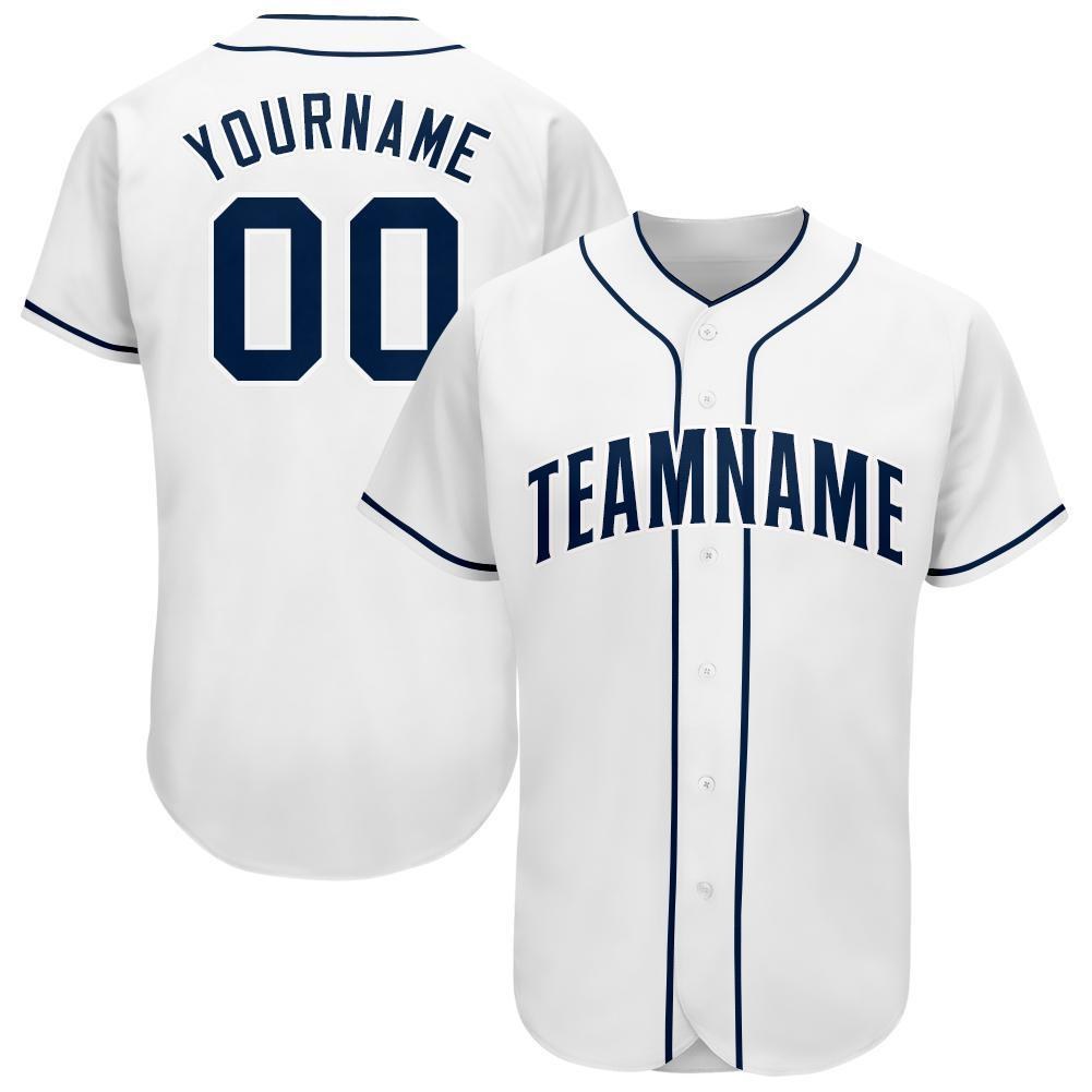 Custom White Navy Baseball Jersey photo 1