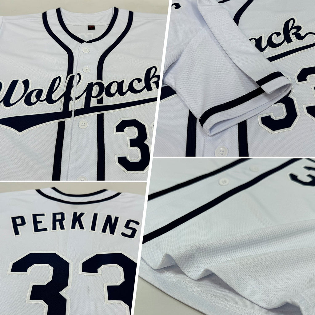 Custom White Navy Baseball Jersey photo 2