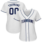 Custom White Navy Baseball Jersey photo 3