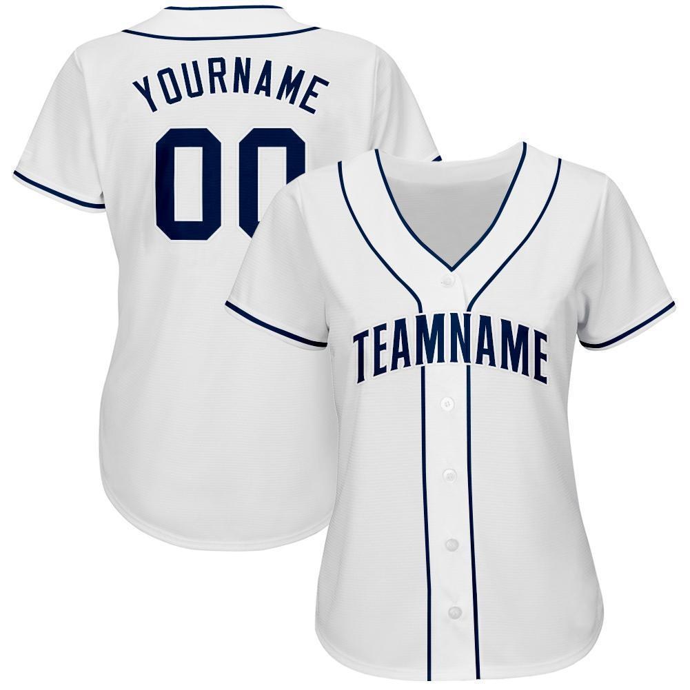 Custom White Navy Baseball Jersey photo 3