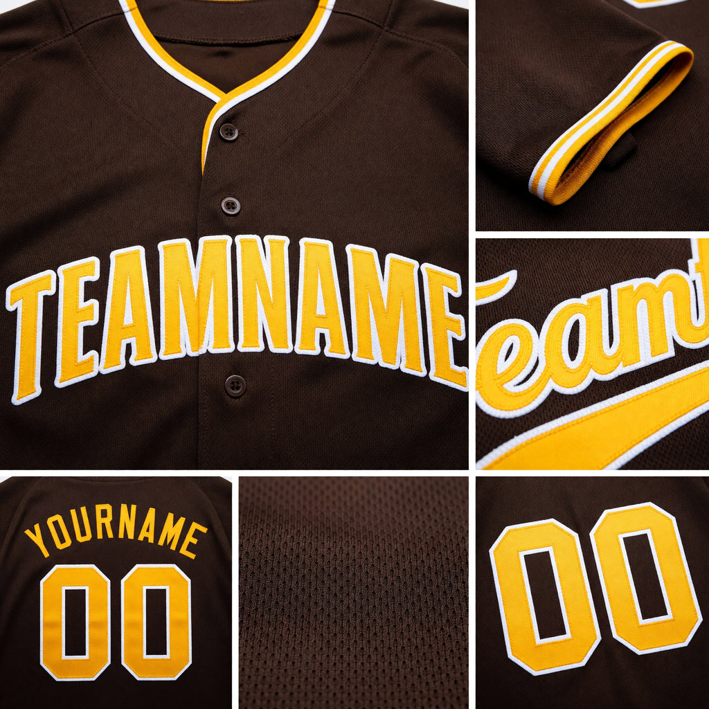 Custom Brown Gold-White Baseball Jersey detail