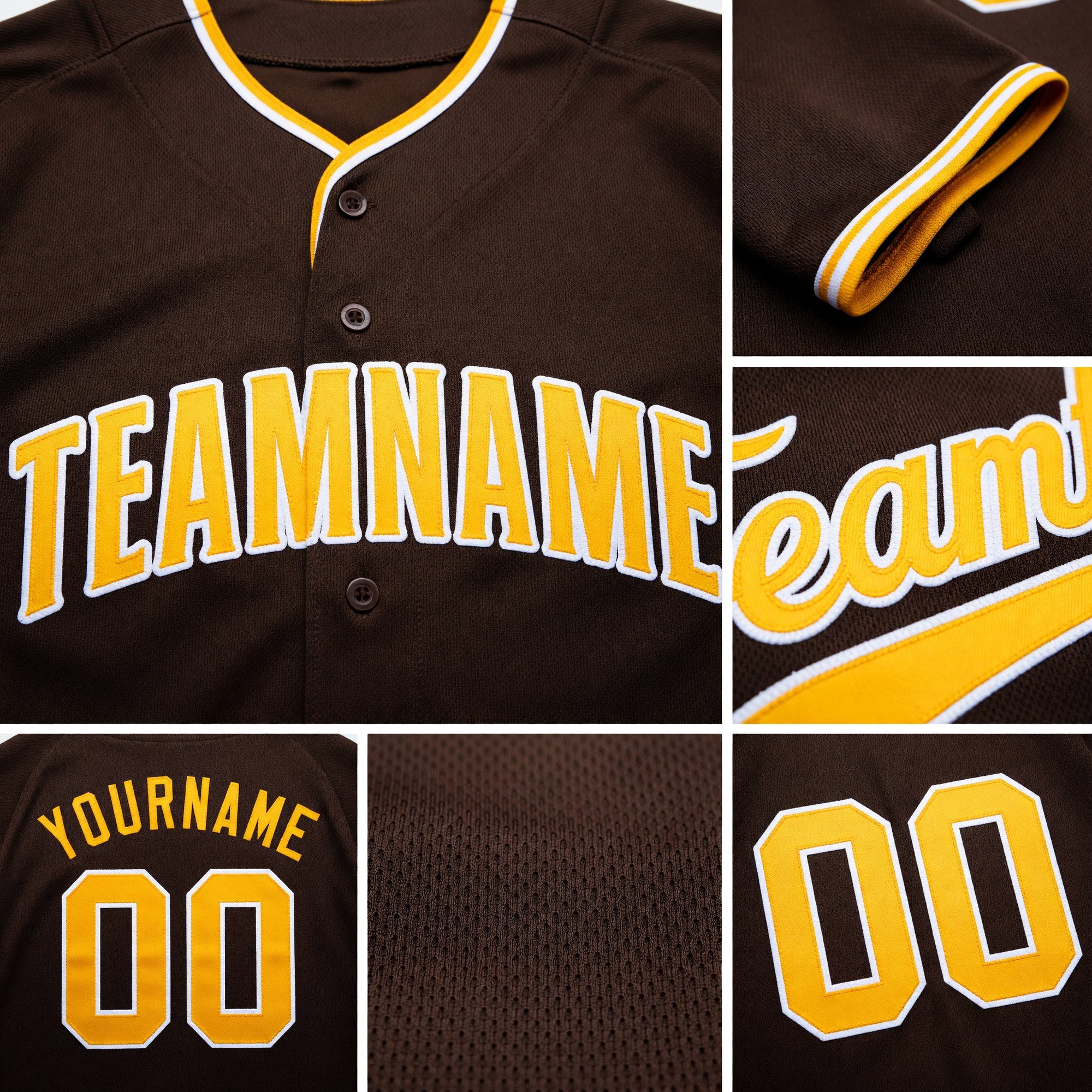 Custom Brown Gold-White Baseball Jersey detail