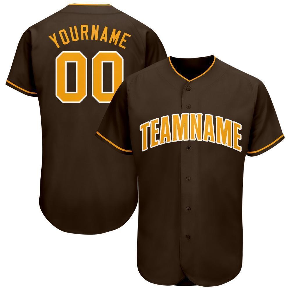 Custom Brown Gold-White Baseball Jersey photo 1