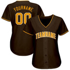 Custom Brown Gold-White Baseball Jersey photo 2