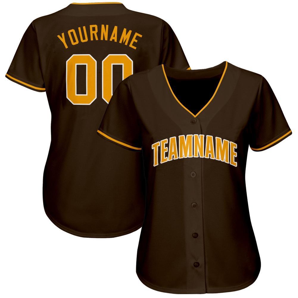 Custom Brown Gold-White Baseball Jersey photo 2