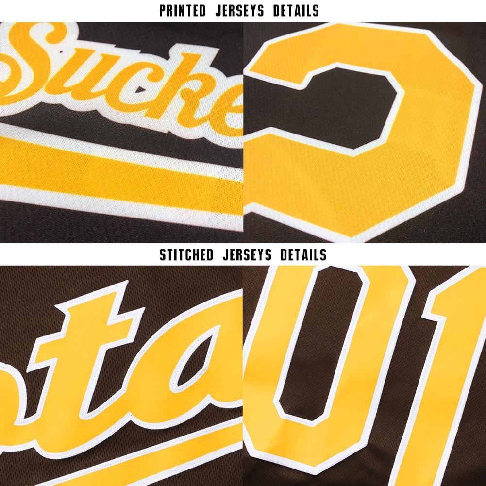 Custom Brown Gold-White Baseball Jersey photo 5