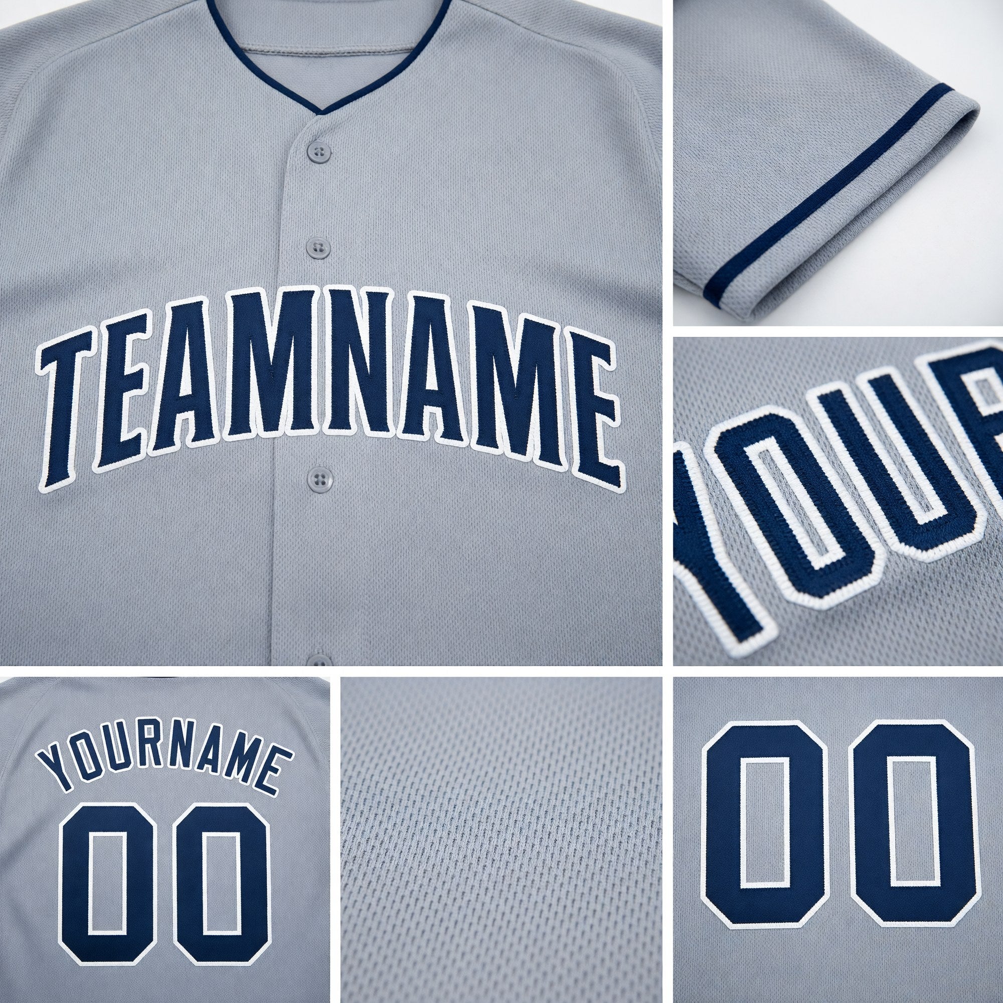 Custom Gray Navy-White Baseball Jersey detail