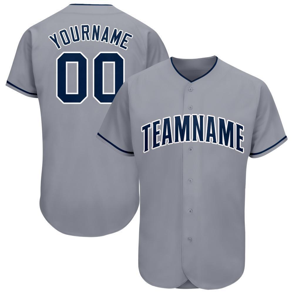Custom Gray Navy-White Baseball Jersey photo 1